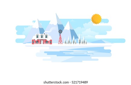 Winter Landscape Background.  Flat Vector Illustration
