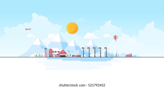 Winter Landscape Background.  Flat Vector Design Illustration