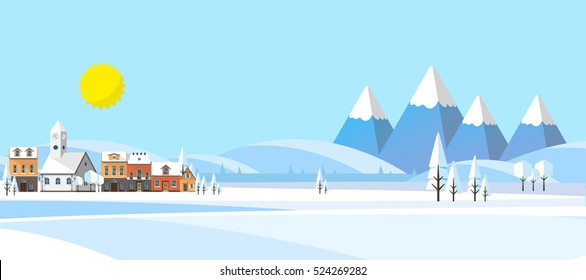 Winter Landscape Background. Flat Vector Illustration.