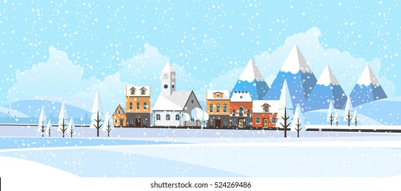 Winter Landscape Background. Flat Vector Illustration.