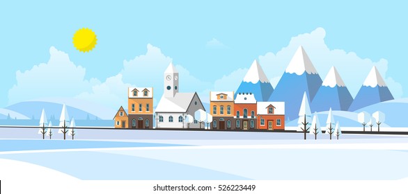 Winter Landscape Background. Flat Vector Design Illustration