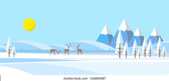 Winter Landscape Background. Flat Vector Illustration