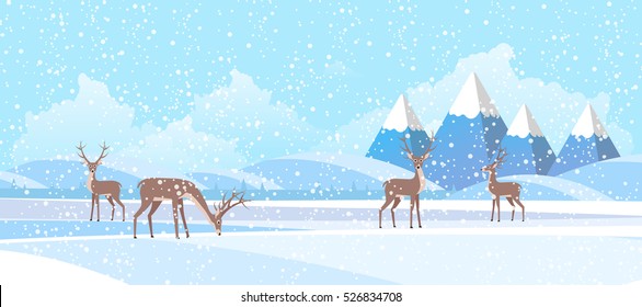 Winter Landscape Background. Flat Vector Illustration