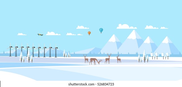 Winter Landscape Background. Flat Vector Illustration