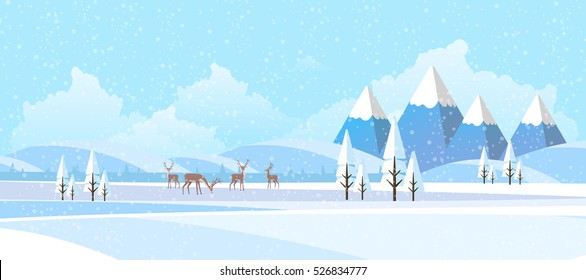 Winter Landscape Background. Flat Vector Illustration