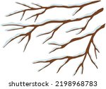 Winter landscape background. Frozen branches covered with snow. Winter forest scenery, snowy trees and bushes. Beautiful wild nature in snow, december freezing weather. Flat vector illustration