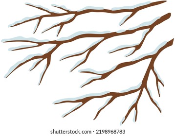 Winter landscape background. Frozen branches covered with snow. Winter forest scenery, snowy trees and bushes. Beautiful wild nature in snow, december freezing weather. Flat vector illustration