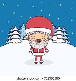 winter landscape background with full body caricature of santa claus vector illustration