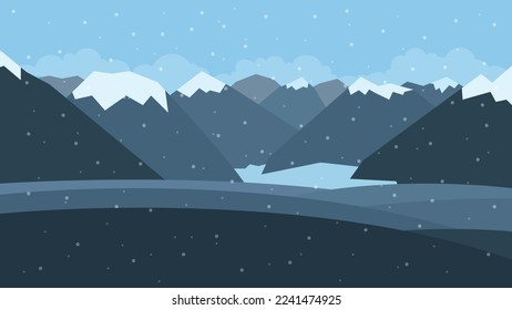 Winter landscape background illustration vector, silhouette