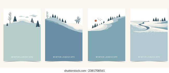 winter landscape background with mountain,tree.Editable vector illustration for postcard,a4 vertical size