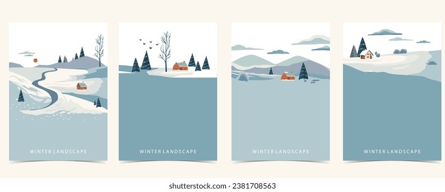 winter landscape background with mountain,tree.Editable vector illustration for postcard,a4 vertical size