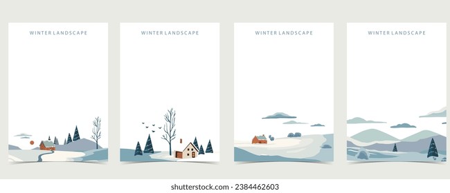 winter landscape background with mountain,tree.Editable vector illustration for postcard,a4 vertical size