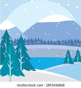 Fondo del paisaje invernal. Escenario natural - Ilustración vectorial