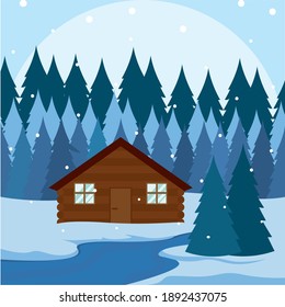 Fondo del paisaje invernal. Escenario natural - Ilustración vectorial
