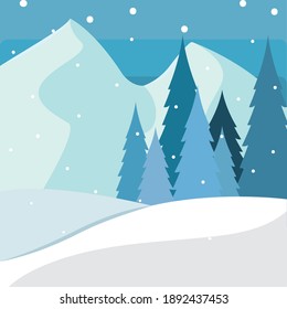 Winter landscape background. Natural scenery - Vector illustration