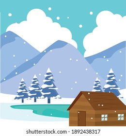 Winter landscape background. Natural scenery - Vector illustration
