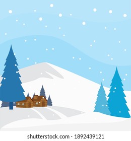 Winter landscape background. Natural scenery - Vector illustration