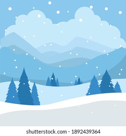 Winter landscape background. Natural scenery - Vector illustration