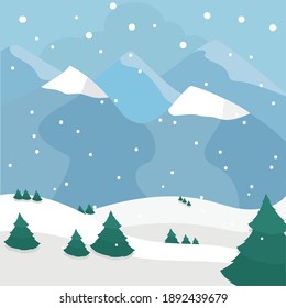 Winter landscape background. Natural scenery - Vector illustration