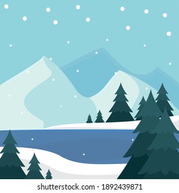 Winter landscape background. Natural scenery - Vector illustration