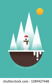 Winter landscape background with polar bear and gradient snow mountain, vector illustration
