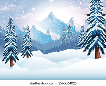 Winter landscape background with skateboard,Tourist young girl enjoying snowfall 