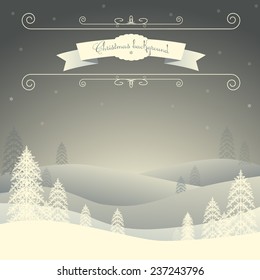 Winter Landscape. Background with snow and Christmas tree