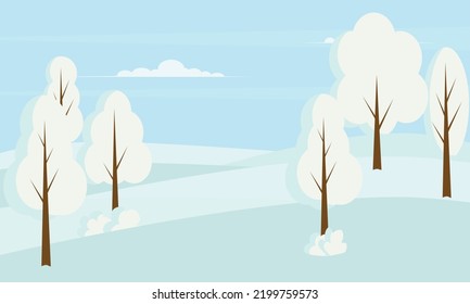 Winter landscape background with snow and tree. Vector illustration