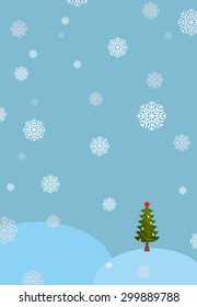 Winter landscape background. Snowdrifts and fir-tree. Falling snowflakes. New year and Christmas vector illustration
