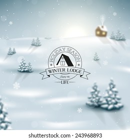 Winter landscape background with snowflakes. Winter inscription, vector illustration.