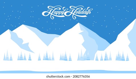 Fondo del paisaje invernal con texto Felices Fiestas. Fondo del vector