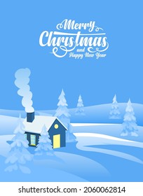 Antecedentes del paisaje invernal con texto Feliz Navidad. Fondo del vector