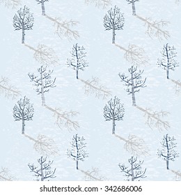 Winter landscape background with trees and shadows. Seamless  pattern. Texture for design textile, wrapping paper, backgrounds.