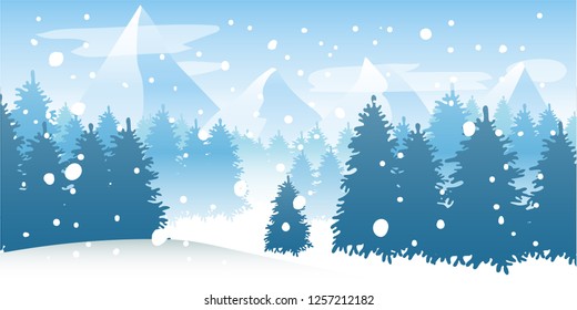 Winter landscape background vector illustration flat design 