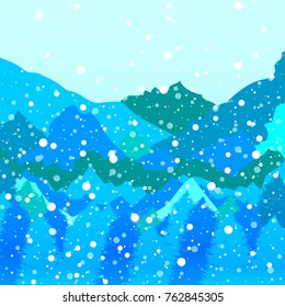 Winter landscape, banner design template, white snow falling, vector illustration