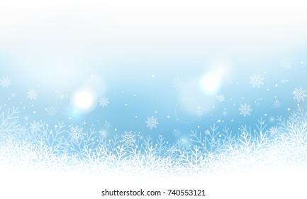 Winter landscape banner with snowflakes and glitter. Vector illustration.