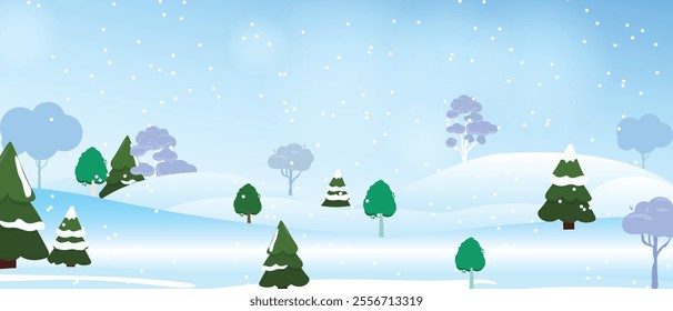 Winter landscape banner with snowing fir trees and blank space for designs or advertisements