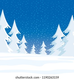 Winter landscape with beautiful forest and snow.