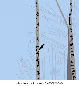 
winter landscape with black bird