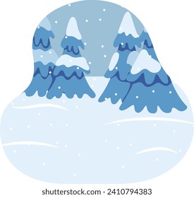 Winter landscape with blue snowy trees and falling snowflakes. Calm and peaceful snow scene, holiday season. Vector illustration.