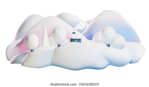 Winter landscape in cartoon style. 3d vector illustration.