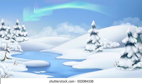 Winterlandschaft. Weihnachtshintergrund. 3D-Vektorgrafik