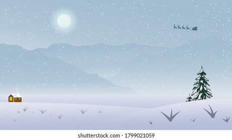 Winter landscape for Christmas banner or postcard. Simple image of a snowy location