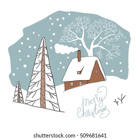 Winter landscape. Christmas card.