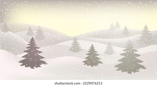 Winter landscape. Christmas card. Happy New Year card. A Christmas winter landscape with drifts of snow. 3D realistic snow background. Snow drifts isolated on hilly background. Christmas Vector illust