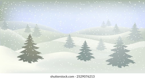 Winterlandschaft. Weihnachtskarte. Frohes neues Jahr Karte. Eine weihnachtliche Winterlandschaft mit Schneeverwehungen. 3D realistischer Schnee Hintergrund. Schneeverwehungen einzeln auf hügeligem Hintergrund. Weihnachtsvektor