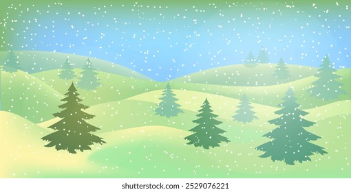 Winter landscape. Christmas card. Happy New Year card. A Christmas winter landscape with drifts of snow. 3D realistic snow background. Snow drifts isolated on hilly background. Christmas Vector illust