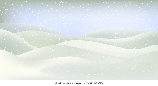 Winterlandschaft. Weihnachtskarte. Frohes neues Jahr Karte. Eine weihnachtliche Winterlandschaft mit Schneeverwehungen. 3D realistischer Schnee Hintergrund. Schneeverwehungen einzeln auf hügeligem Hintergrund. Weihnachtsvektor