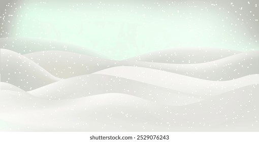 Winterlandschaft. Weihnachtskarte. Frohes neues Jahr Karte. Eine weihnachtliche Winterlandschaft mit Schneeverwehungen. 3D realistischer Schnee Hintergrund. Schneeverwehungen einzeln auf hügeligem Hintergrund. Weihnachtsvektor