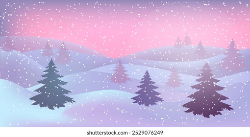 Winterlandschaft. Weihnachtskarte. Frohes neues Jahr Karte. Eine weihnachtliche Winterlandschaft mit Schneeverwehungen. 3D realistischer Schnee Hintergrund. Schneeverwehungen einzeln auf hügeligem Hintergrund. Weihnachtsvektor